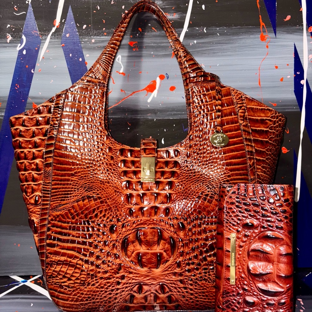BRAHMIN CARLA PECAN MELBOURNE TOTE HANDBAG WITH WALLET